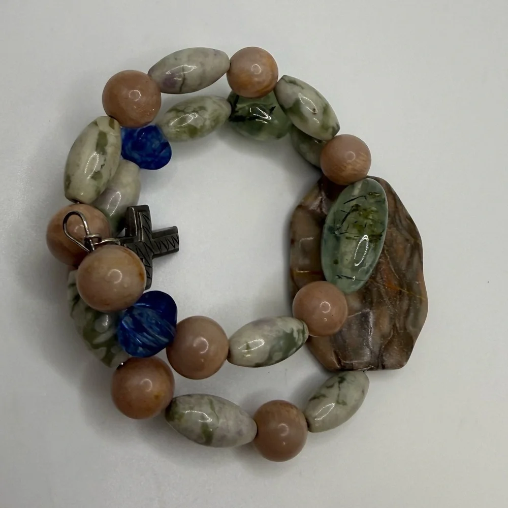 Rosary Style Gemstone Beaded Stretch Bracelet